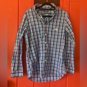 Chaps Red and Blue Plaid Long Sleeve Button Up Shirt Size M
